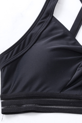 Women's Twist Front Criss Cross Back Mesh Panel Bikini