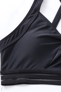 Women's Twist Front Criss Cross Back Mesh Panel Bikini