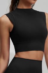 Women's Mock Neck Padded Cropped Sports Yoga Tank Top