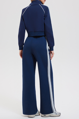 Women's Retro Color-Blocked Striped Athletic Set:Jacket & Pant