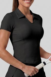 Women's Collared V‑Neck Slim Fit Short Sleeve Polo Top