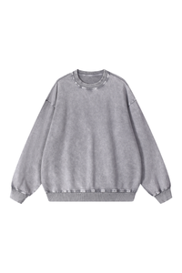 Unisex Fall 100% Cotton Snow Washed Crewneck Sweatshirt