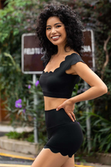 Women's Scalloped Cropped Top And High Rise Short 2Piece Set