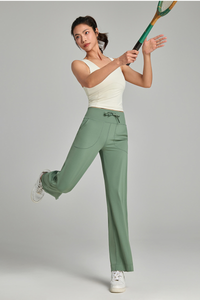 Women's Spring Drawstring Quick-Dry Pocket Straight Pants
