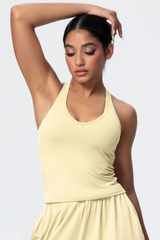 Women’s Brushed-Fabric V-Neck Halter Spaghetti-Strap Open-Back Sports Tank