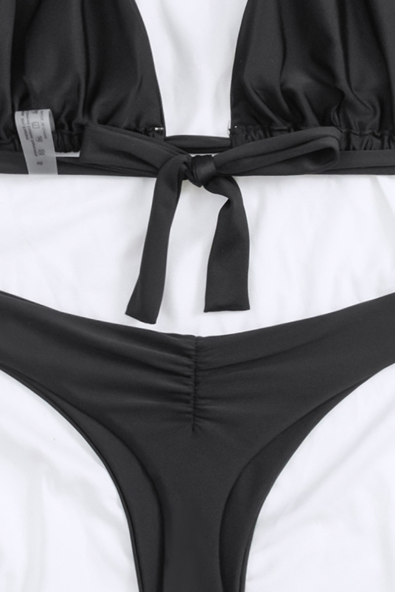 Women's Solid Triangle Cup Halterneck Backless Bikini