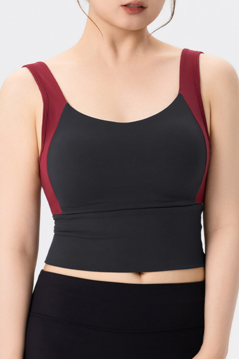 Plus Size Women Summer Color Block Fixed Cup Sports Tank Top