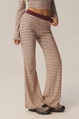 Women's Striped Wide Contrast Elastic Waist Flare Pants