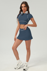 Women's Color‑Contrast Cropped T-shirt & A-Line Skort Set