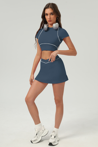 Women's Color‑Contrast Cropped T-shirt & A-Line Skort Set