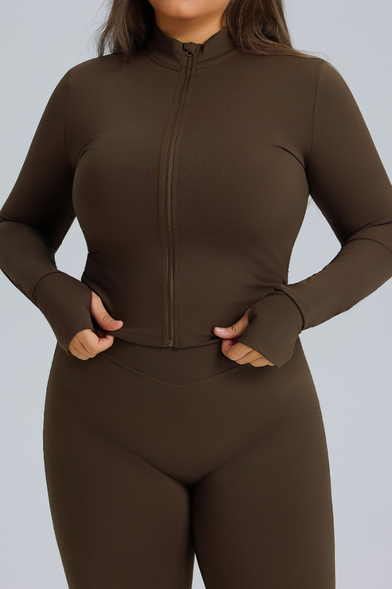 Plus Size Women's Finger Cuffs  Stand Collar Athletic Jacket