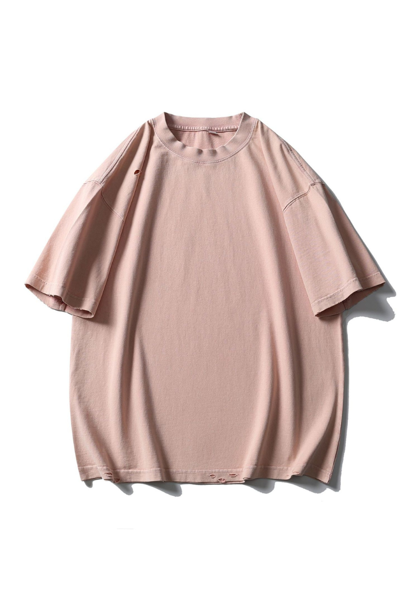 Unisex Cotton Washed RippedLoose Fit Round Neck T-shirt