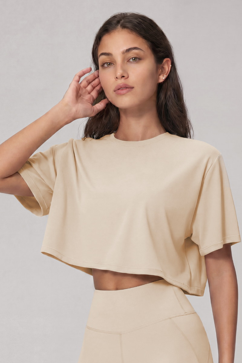 Women's Loose Fit Cropped Workout Short Sleeve T Shirt