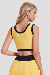 Women's Summer Color-Block V-Neck Sports Tennis Cropped Top