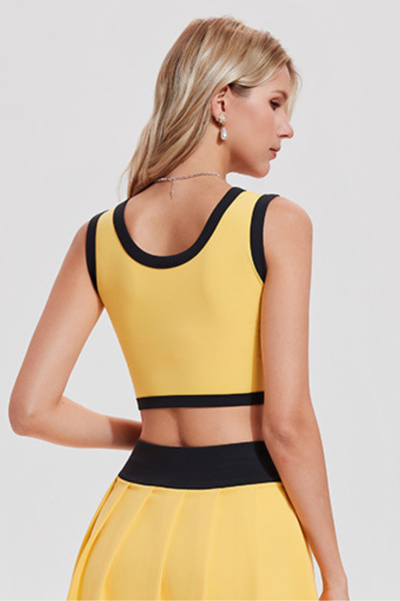 Women's Summer Color-Block V-Neck Sports Tennis Cropped Top