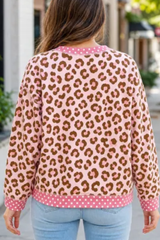 Women's Fall Leopard Polka Dot Contrast Splicing Pullover