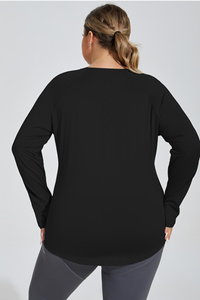 Women's Plus Size Loose Mesh Long Sleeve Top.