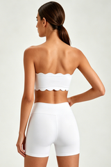 Women's Scalloped Strapless Bra And Shorts Workout Yoga Set