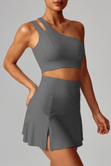 Women's Yoga Set:Sloping Shoulder Bandeau Bra And Skirt