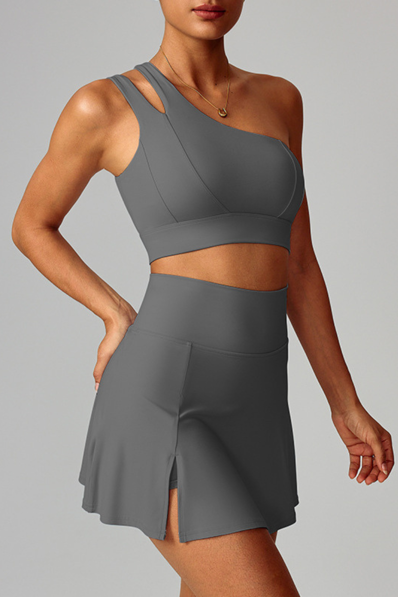 Women's Yoga Set:Sloping Shoulder Bandeau Bra And Skirt