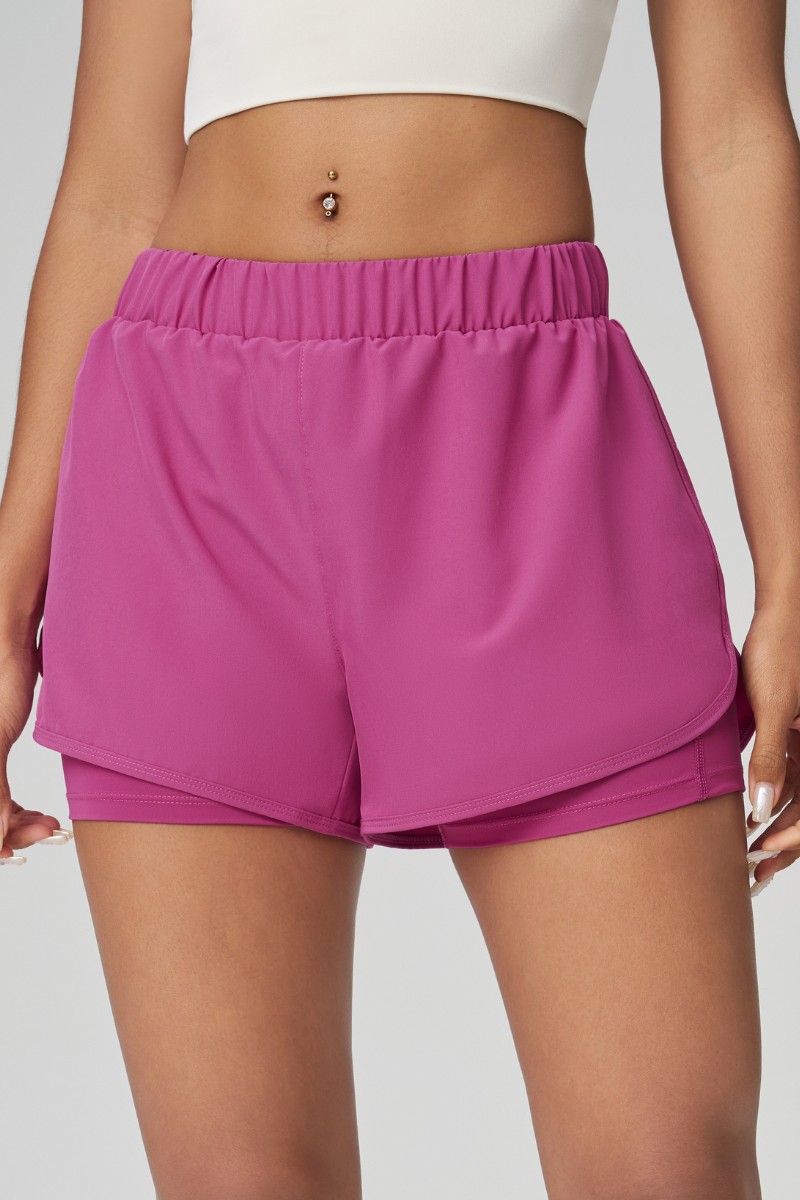 Women's Quick-Dry Faux Two-Piece Athletic Shorts with Slit Pockets