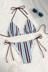 Women's Halter Side Tie Striped Triangle Cup Sexy Bikini