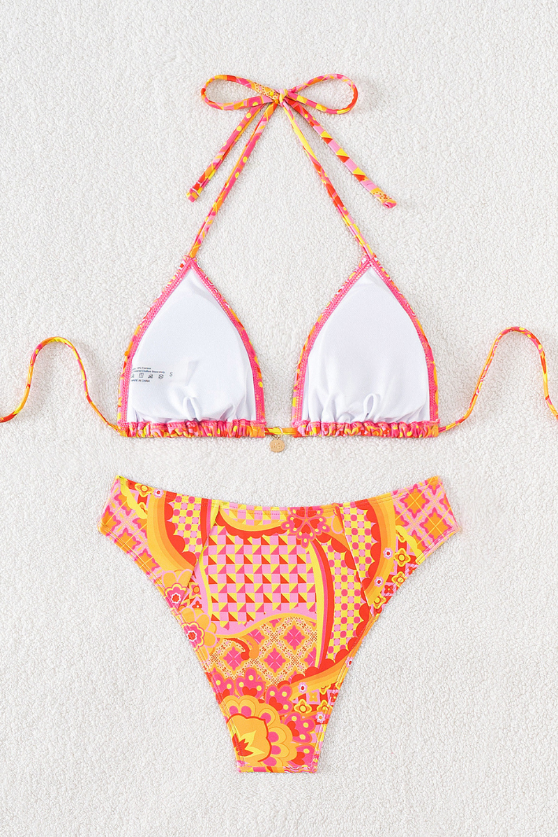 Women's Halter Triangle Cup Printed Bikini Set