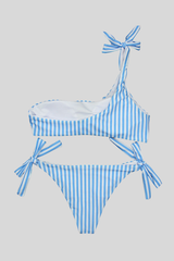 Women's Striped Color Block One Shoulder Sexy Bikini