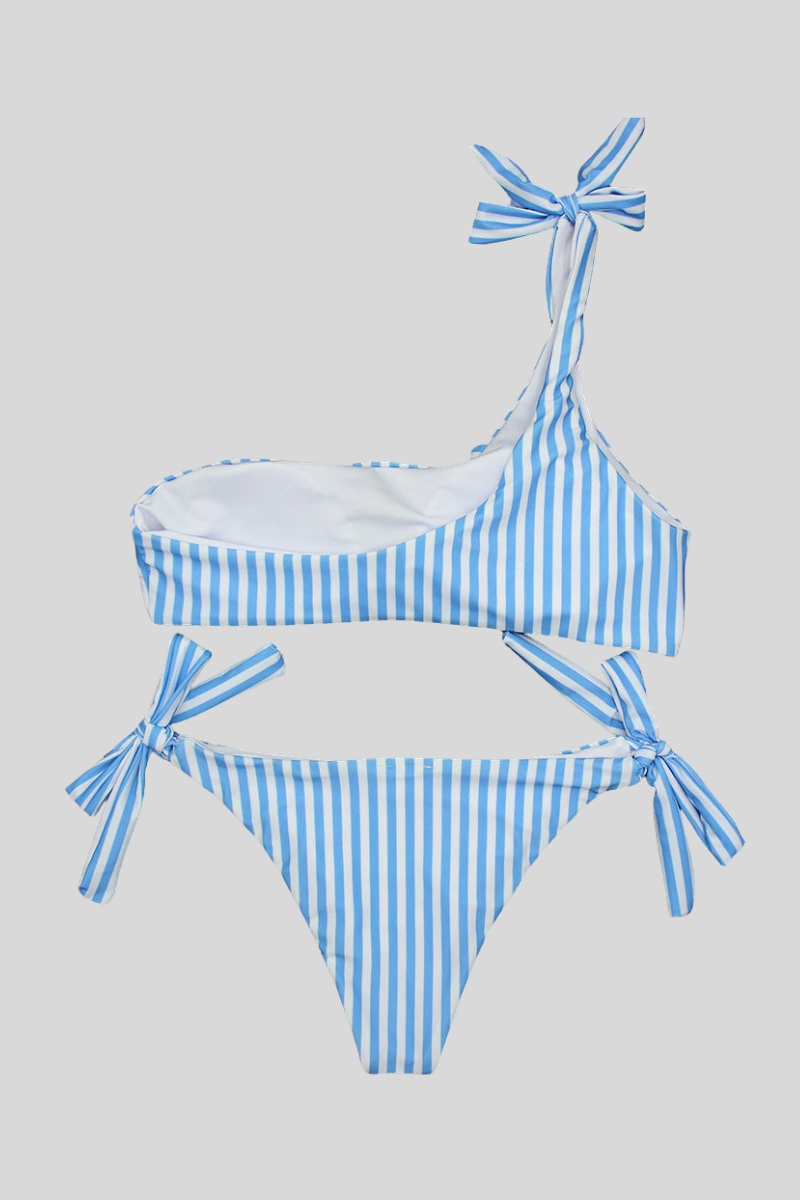 Women's Striped Color Block One Shoulder Sexy Bikini