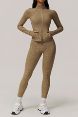 Women Gold Foil Fabric Sports Jackets + Yoga Sports Leggings