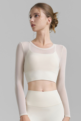 Women's Multi-Color Mesh Faux Two-Piece Cropped Yoga Top