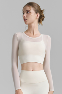 Women's Multi-Color Mesh Faux Two-Piece Cropped Yoga Top