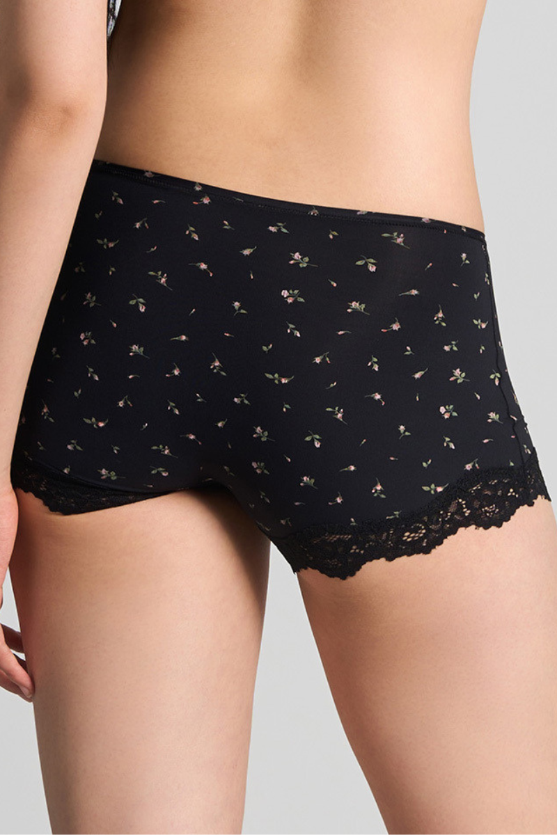 Women's Seamless Comfort Black Floral Lace Shorts