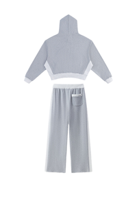 Women's Fall Color Block Set:Cropped Hoodie And Sweatpants