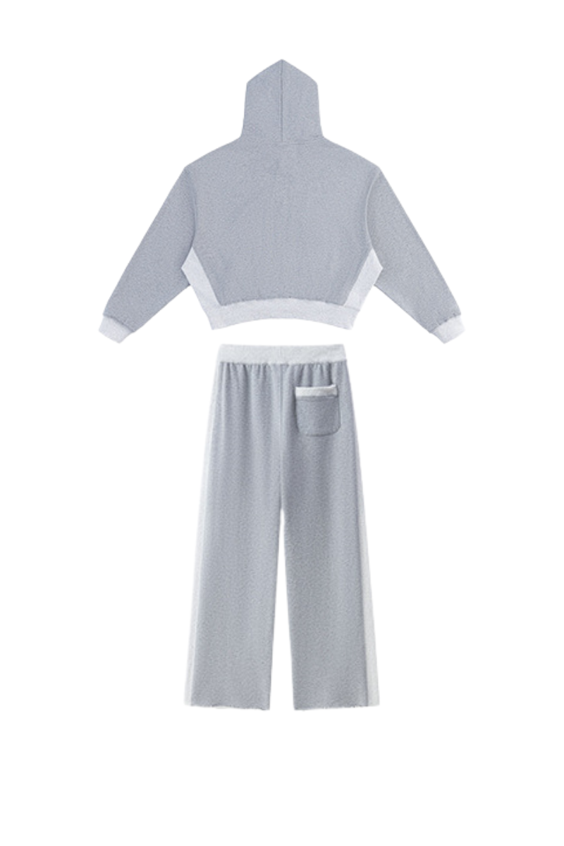 Women's Fall Color Block Set:Cropped Hoodie And Sweatpants
