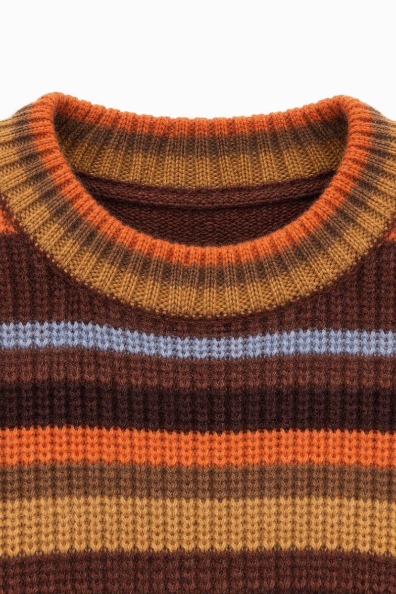 Women's Winter Retro Color Striped Long Sleeve Knit Sweater