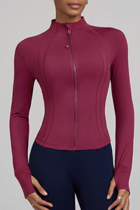 Women's Winter Fleece Lined Stand Collar Zip Yoga Jacket