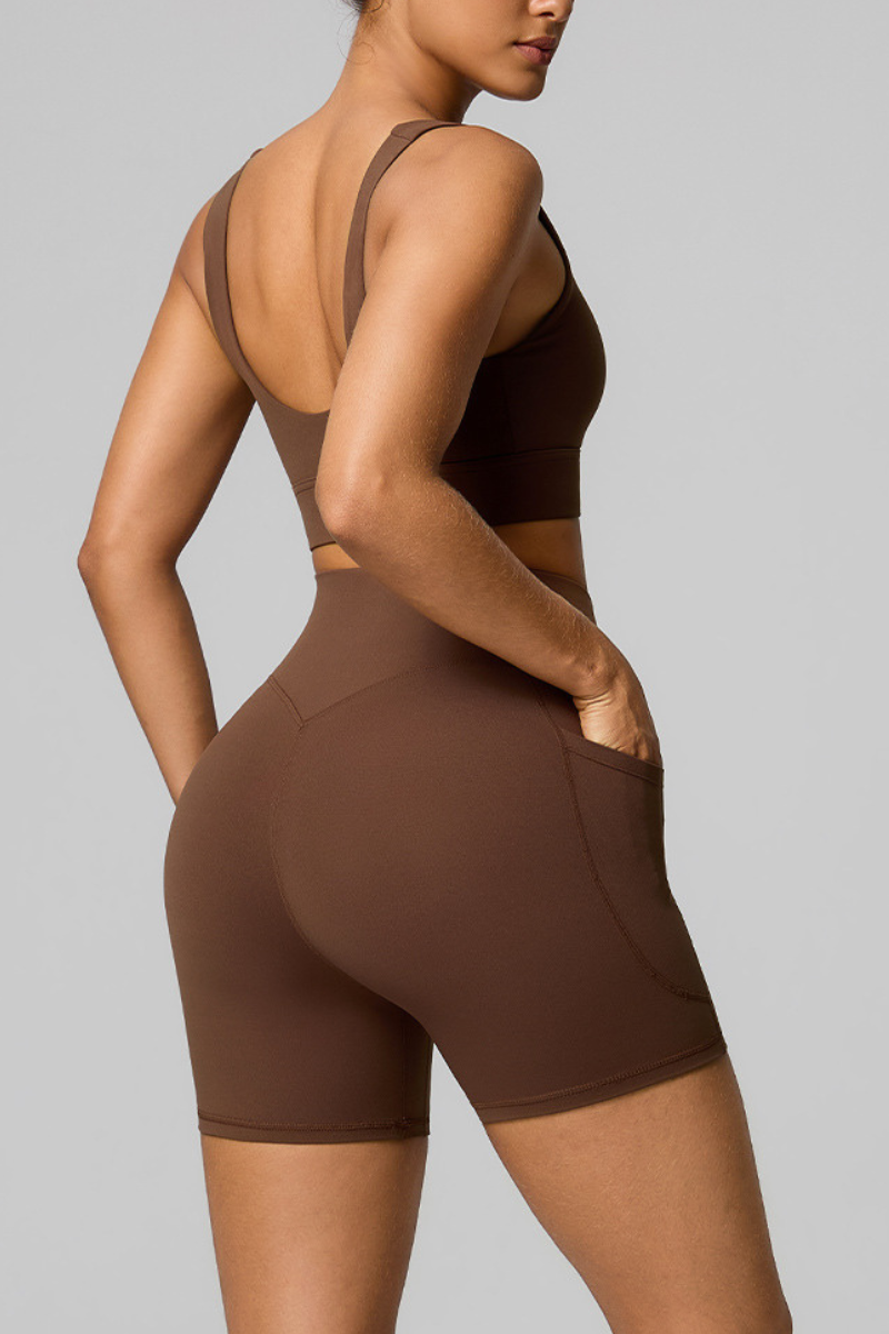 Women's Square Neck Wide Strap Bra And Shorts Yoga Set