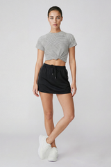 Women's Athletic Striped Top & High Waist Skort 2 Piece Set