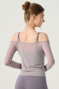 Women’s Twist Strap  Sheer Off-Shoulder Padded Yoga Top
