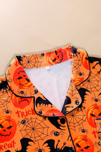 Women's Halloween Pumpkin Bat Spider Web Print Pajama Set
