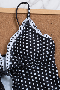 Women's Summer Polka Dot Ruffle Trim Side Tie Tankin Sets