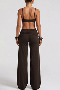 Women's Two-Piece Look Bra And Ruched Waist Wide-Leg Pants Yoga Set