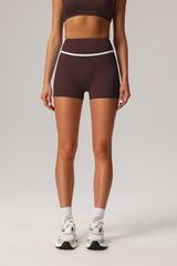 Women White Piping Yoga Sports Shorts