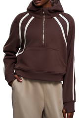 Women's Fall Fleece Varsity Half-Zip Hoodie With Thumb Holes