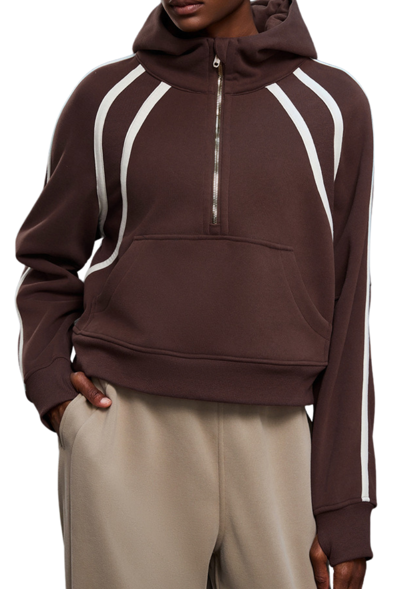 Women's Fall Fleece Varsity Half-Zip Hoodie With Thumb Holes