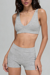 Women's Athletic Deep V-Neck Bra & Shorts 2 Piece Set