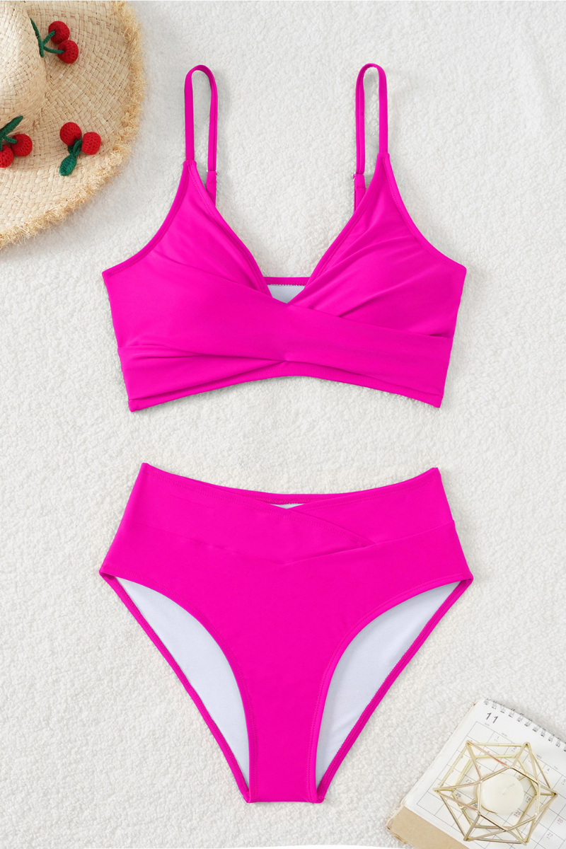 Women's Sexy Twist-Front Cross-Waist Solid Bikini