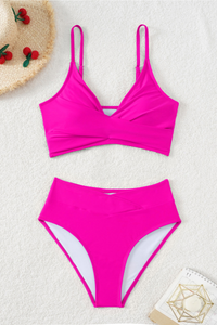 Women's Sexy Twist-Front Cross-Waist Solid Bikini