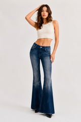 Women's Mid-Rise Flare Jeans with Retro Embroidery